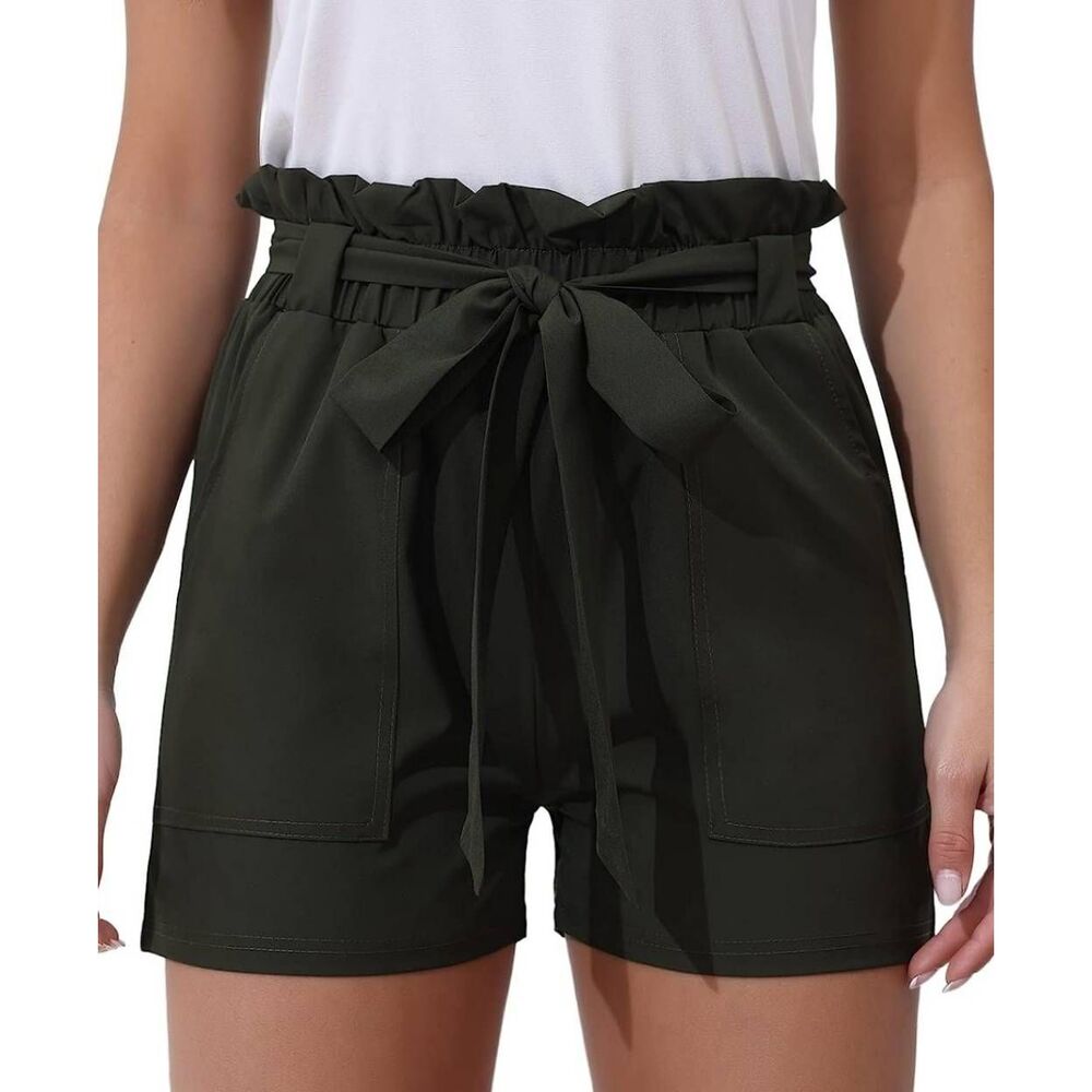 Women's Ruffle Shorts XL Army Green - New - High Waist - Pockets